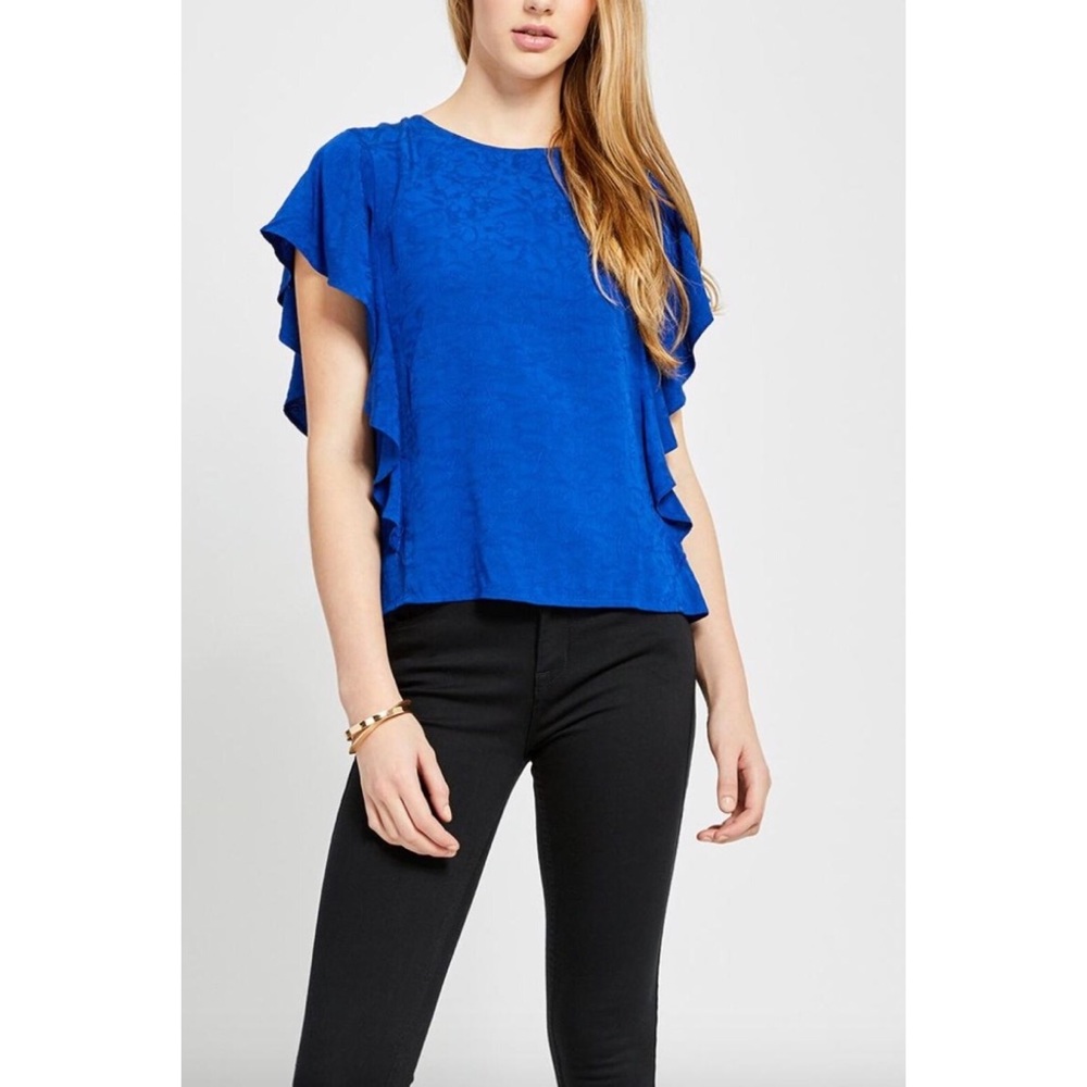 Boutique Gentle Fawn Spring Preppy Casual Chic Rosa‎ Texture Ruffle Top Blue